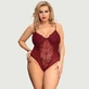 Plus Size Crotchless High Quality Lace Splicing Sexy Teddy With Underwire - Red - Large/X-Large
