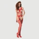 Passion Lingerie BS106 Fishnet Crotchless Bodystocking With Open Cup - Red - One Size
