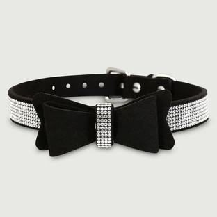 Collar With Bow & Rhinestones - Black