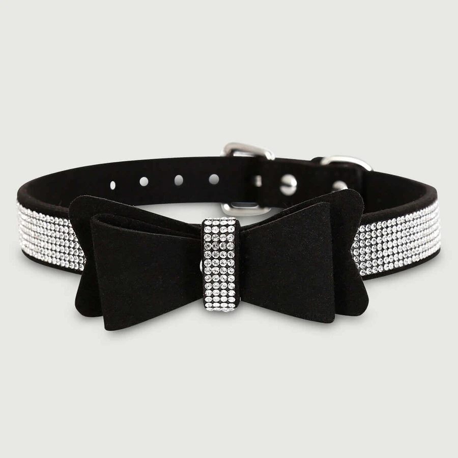 Collar With Bow & Rhinestones - Black