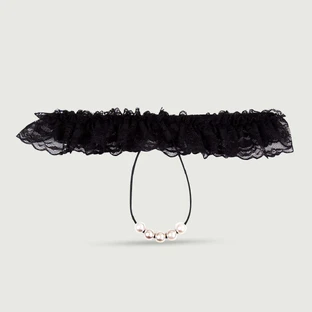 Pearl & Lace String Panty - Black