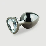 Anal Collection Medium Metall Butt Plug mit Herz-Juwel - Schwarz/Transparent