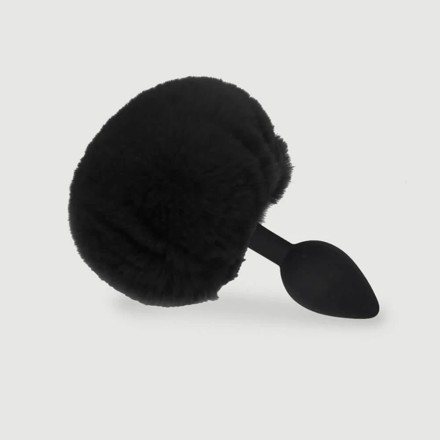 Beginner's Medium Silicone Bunny Tail Butt Plug - Black