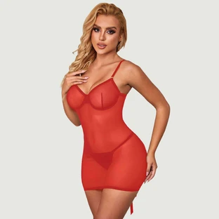 Sexy Mesh-Dessous mit Schnürung hinten - Rot - Einheitsgröße