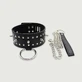 Leather Collar With Lock, Symmetrical Studs & Strap - Black