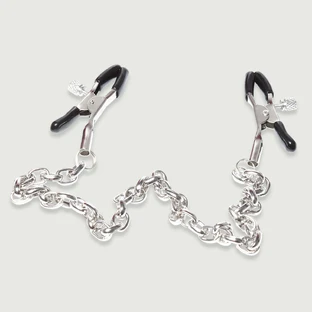 Einstellbarer Druck Nippel Klammern mit Metallkette - Schwarz/Silber