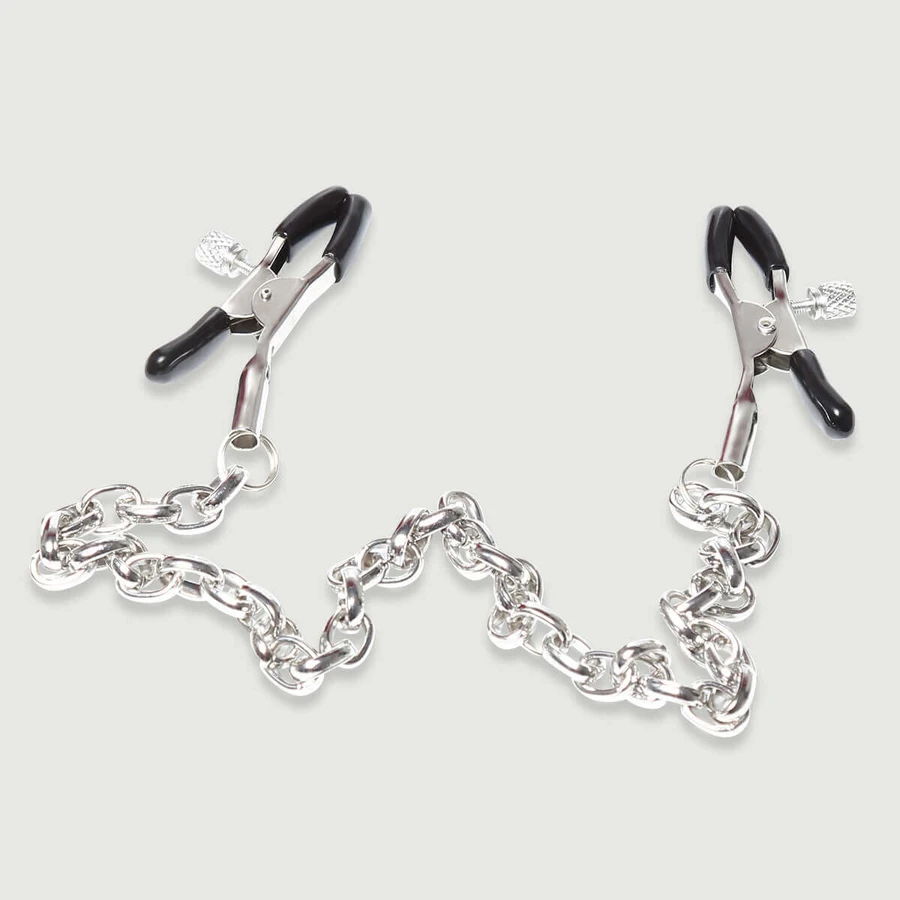 Einstellbarer Druck Nippel Klammern mit Metallkette - Schwarz/Silber