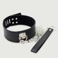 Lederhalsband mit Vorhängeschloss, Kette und Leine - Schwarz