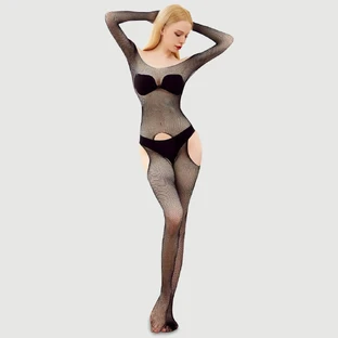 Enigma Garter Open Bodystocking - Black - One Size