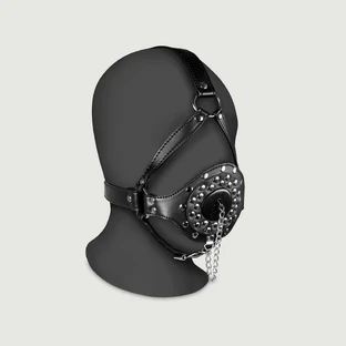 Open Mouth Gag Head Harness mit Plug Stopper - Schwarz