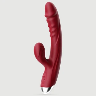 Dicky Vibrador Conejito Potente 10 Funciones Silicona Punteada y Curvada - Rojo