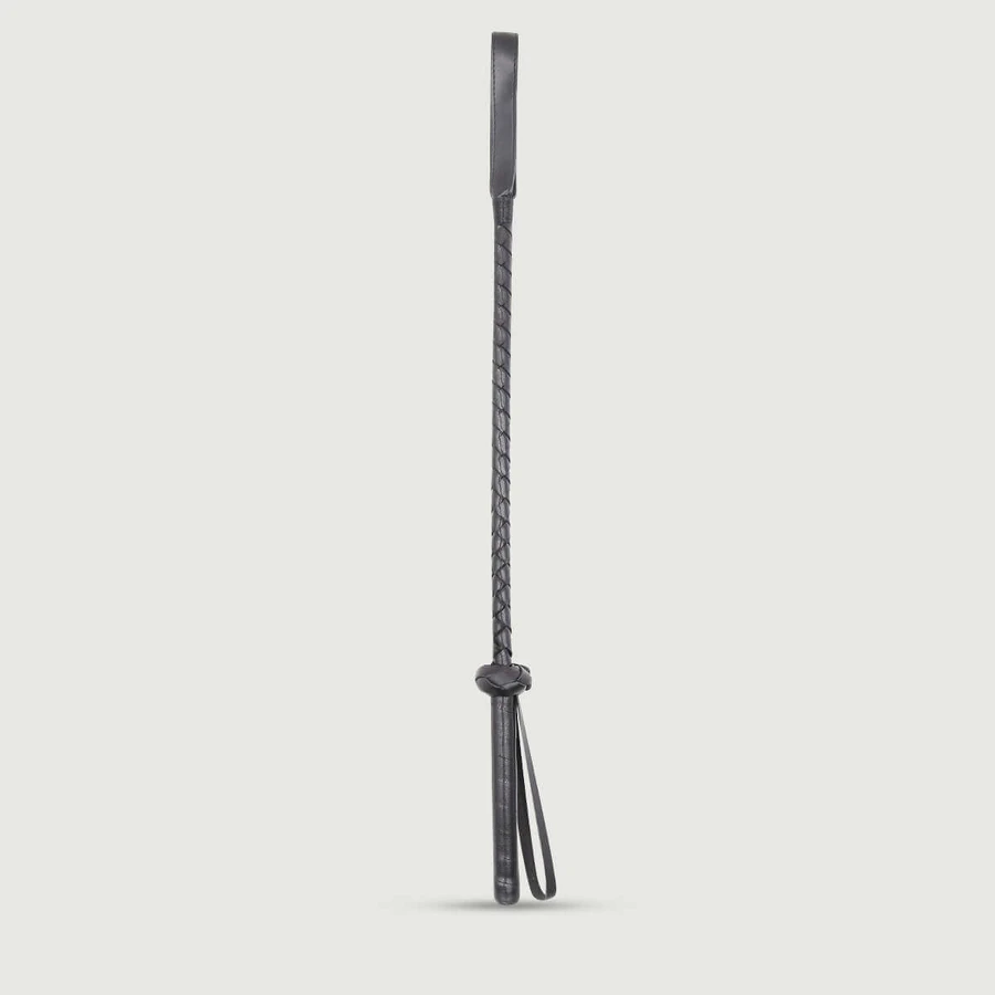 Raccolta in pelle con stelo intrecciato e punta spaccata 45 cm - Nero