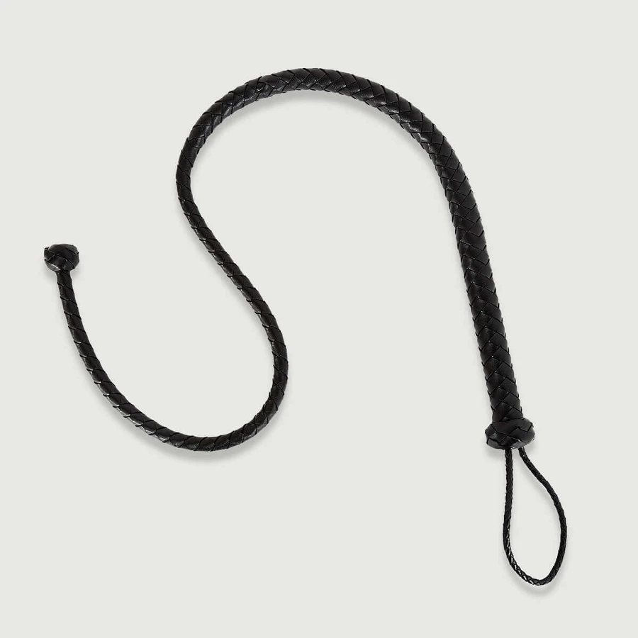 Fouet Bullwhip en simili-cuir tressé - Noir