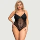 Plus Size Crotchless High Quality Lace Splicing Sexy Teddy With Underwire - Black - Large/X-Large