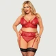 Plus Size Kanten Open Buste BH En Kousenband Set Met Stalen Ring - Rood - Large/X-Large