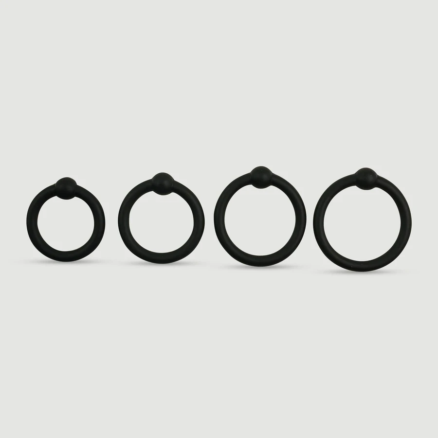 Silicone Cock Ring With Rib Set - Black