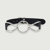 Adjustable Spider Gag With Metal Ring & Leather Strap - Silver/Black
