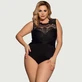 Sexy pestaña de encaje de malla abierta entrepierna Body sin mangas Plus Size - Negro - Large/X-Large