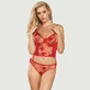 Conjunto de lencería de malla con bordado de mariposas y aros - Rojo - Talla única