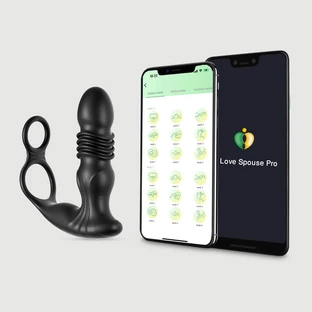 Power Thruster Wave App Controlled Prostaat Stuwende Vibrator van Siliconen met Cock Ring - Zwart