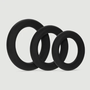 Forto F-61 3 Piece Liquid Silicone Cock Ring - Black