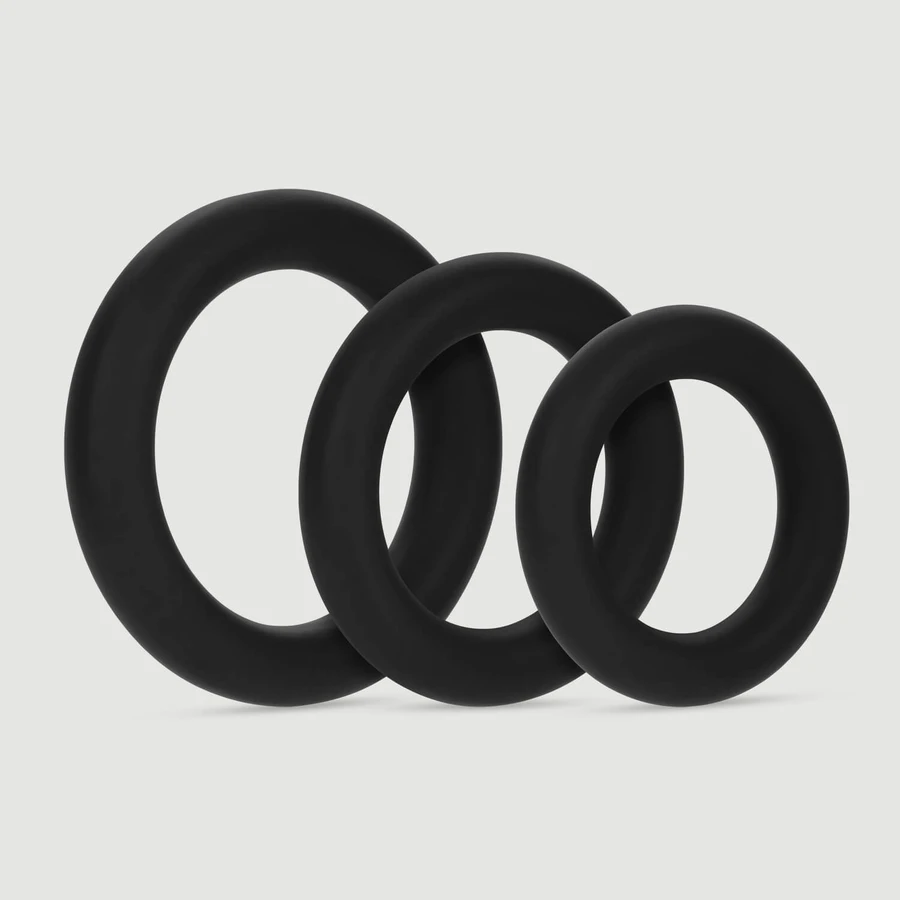 Forto F-61 3 Piece Liquid Silicone Cock Ring - Black