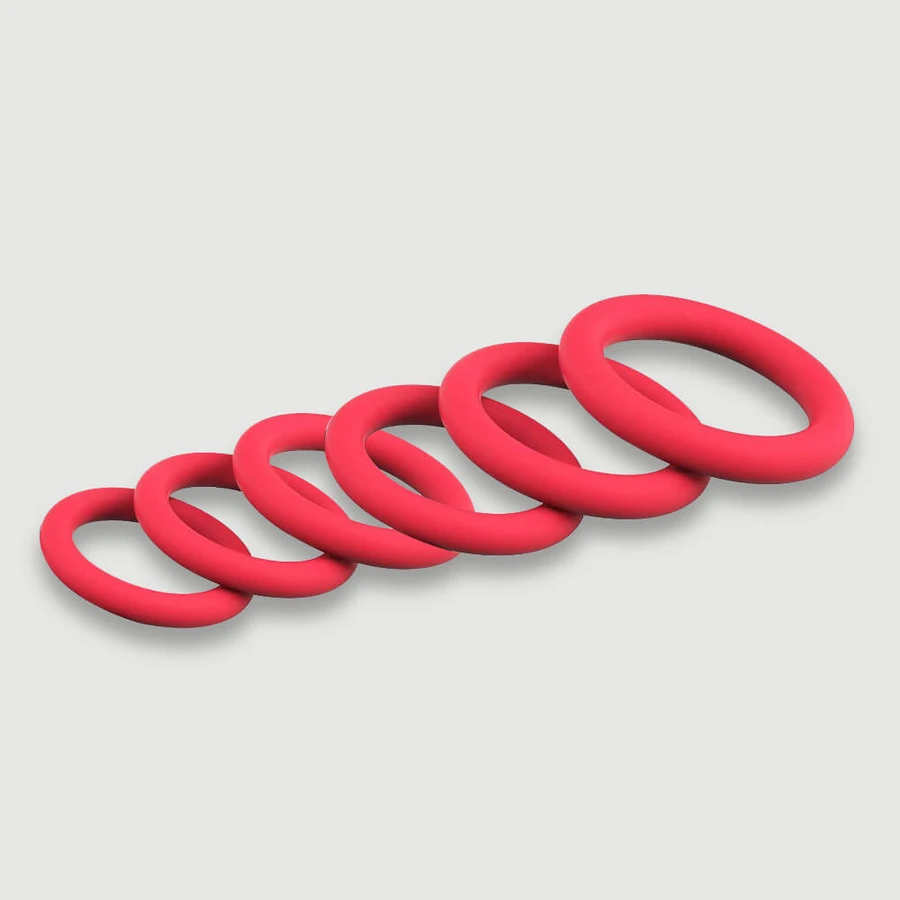 Male Collection Silicone Flexible Round Cock Ring Set - Red