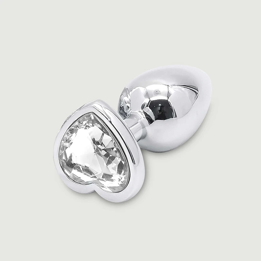 Anal Collection Small Butt Plug Metal with Heart Jewel - Silver/Transparent