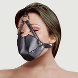 Head Harness with Mouth Cover & Solid Ball Gag - Black