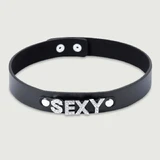 Lederhalsband mit Strass SEXY - Schwarz