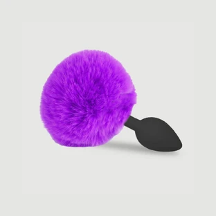 Beginner's Medium Silicone Bunny Tail Butt Plug - Purple