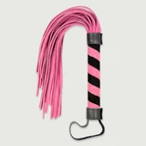 Flogger With Leather Strands & Zebra Style Handle - Pink