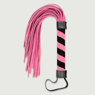 Flogger met leren strengen en handvat in zebra-stijl - Roze