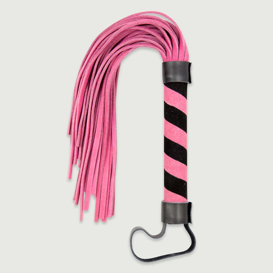 Flogger met leren strengen en handvat in zebra-stijl - Roze