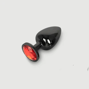 Anal Collection Plug Anal de Metal Grande con Joya Redonda - Negro/Rojo