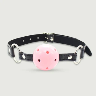 Breathable Ball Gag With Silicone Ball & Leather Strap With O Rings - Pink