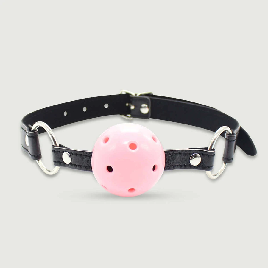 Breathable Ball Gag With Silicone Ball & Leather Strap With O Rings - Pink