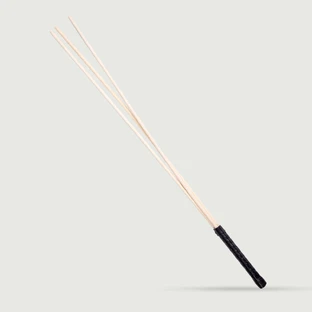 Double Bamboo Spanking Cane With Embossed Leather Grip - Black