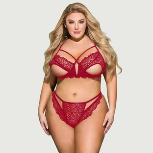 Soutien-gorge de tentation taille plus en dentelle exquise - Rouge - Large/X-Large