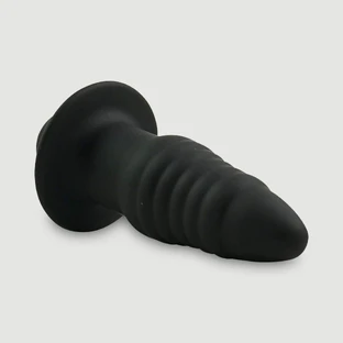 Anal Beginner's Small Ribbed Vibrating Silicone Butt Plug No.2 - Schwarz
