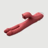Vibrador Conejito de Silicona Dos Dedos con Estimulador de Clítoris y Lengua - Rojo