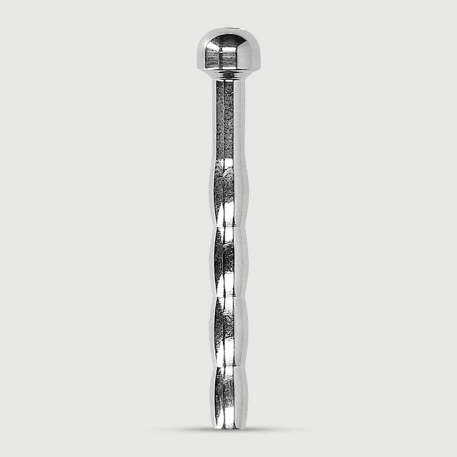 Geribbelde hol klinkende penis plug 5 mm - Zilver
