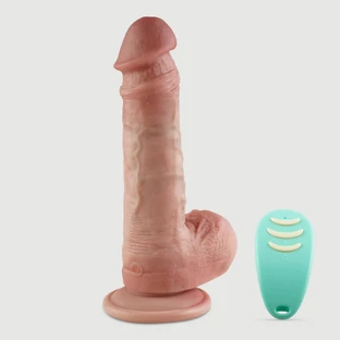 Jock 19 cm Realistic Remote Controlled Silicone Vibrator With Balls & Suction Cup - Flesh