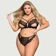 Tallas grandes Exquisite Lace Appeal Deep V Mini Temptation Bra Set - Negro - Large/X-Large