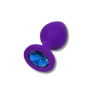 Anal Collection Dop de fund mediu din silicon cu bijuterie rotundă - violet/albastru deschis