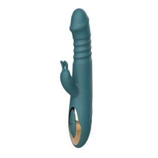 Vibrateur en silicone Vegas Ribbed Thrusting avec Bulge Tip - Vert