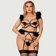 Tallas Grandes Sexy Conjunto de 3 Sujetadores con Plumas Bordadas y Apliques - Negro - Large/X-Large