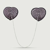 Heart Shaped Nipple Pasties With Chain & Metal Details - Black