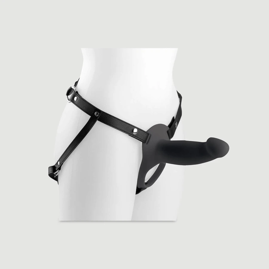 H4 Hollow Vibrating Large Silicone Strap On with Harness - Negro