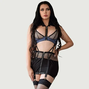 Top de soutien-gorge en maille avec fermeture éclair sur le devant et robe sexy sans dos Costume - Noir - Grand/X-Large